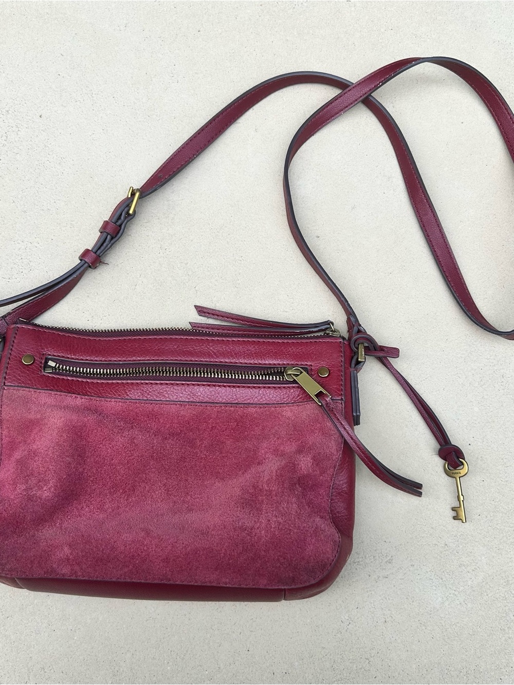 Fossil Farrah Red Velvet Crossbody Bag